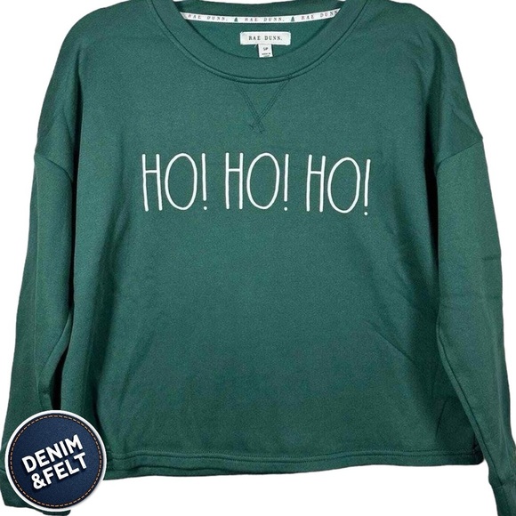 Rae Dunn Women’s  "HO! HO! HO!" Green Christmas Sweatshirt/Pullover | NEW/NWT - Picture 1 of 7